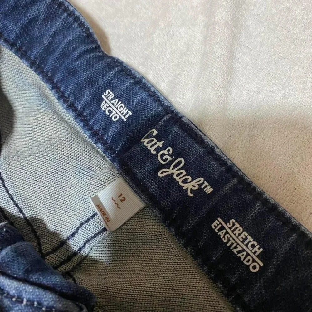 Cat & Jack Navy blue straight leg jeans with elastic band Boy 12. SKU453#